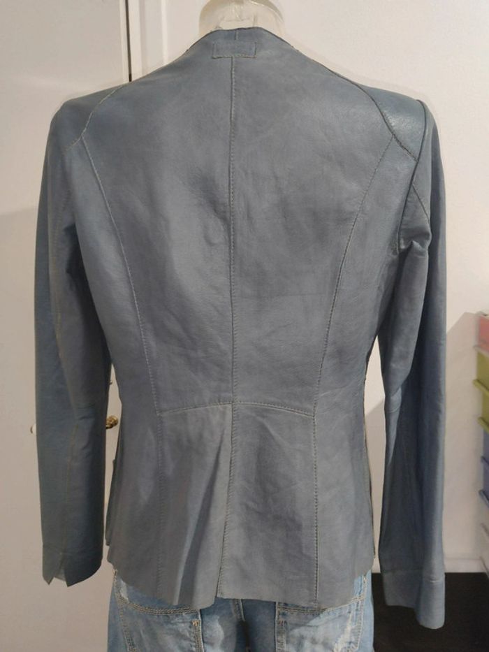 Veste cintrée / blazer / perfecto /spencer cuir  gris bleuté deercraft t 38 - photo numéro 4