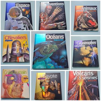 9 livres documentaires collection à la loupe : les chevaliers, l'Égypte, le corps humain, l'espace ...
