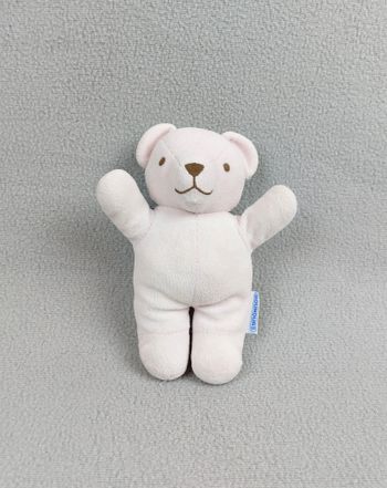 Ancien Doudou peluche ours hochet NOUNOURS rose pâle grelot 19 cm vintage