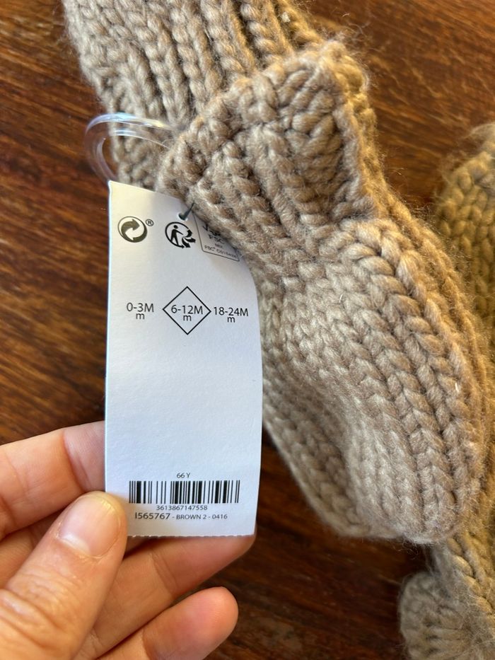 Bonnet et gant en maille ourson bébé taille 6/12mois neuf - photo numéro 3