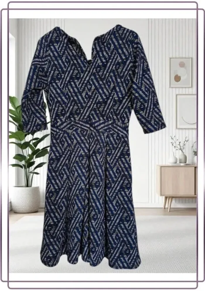 Robe midi Sassia bleu à motifs taille ajusté taille M - photo numéro 10