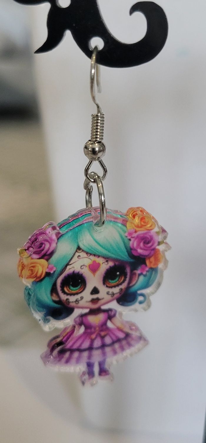 BOUCLES D'OREILLES POUPEE SANTA MUERTE HALLOWEEN ! NEUVE ! MODELE 1 - photo numéro 2