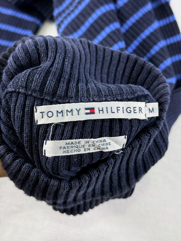Pull Tommy Hilfiger noir & bleu rayé taille M pour femme col montant parfait état - photo numéro 9
