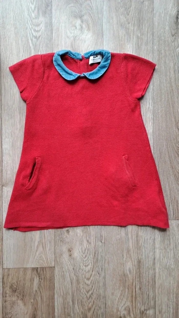 Robe rouge Cyrillus à col claudine bleu jean 18 mois - photo numéro 2