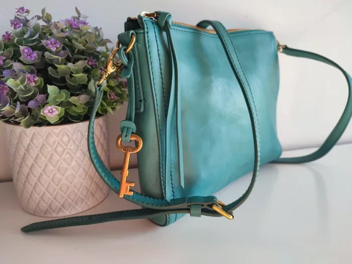 Sac bandoulière en cuir turquoise - photo numéro 2
