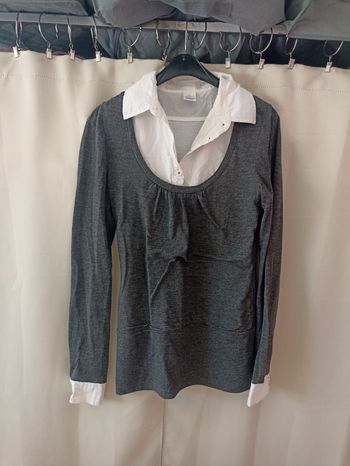 Pull avec fausse chemise femme taille S/36 Camaïeu 