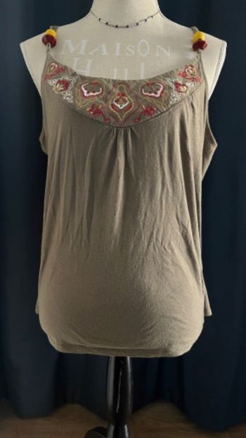 Blouse débardeur kaki avec perles epaules taille 42 XL CAMAIEU
