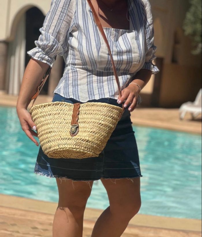 Sac à bandoulière en Raphia et cuir marocain