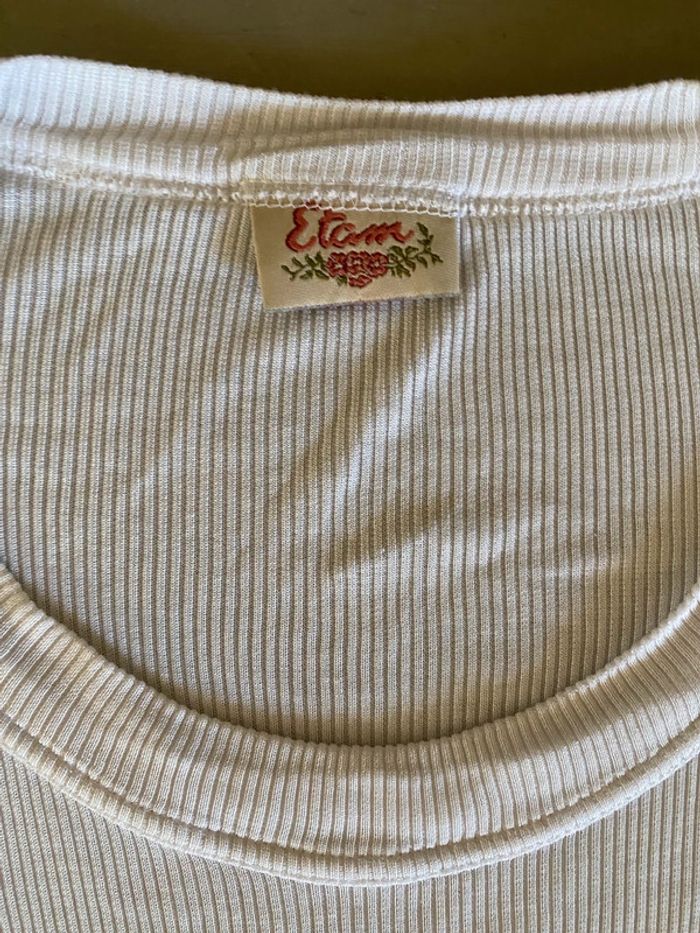Tee shirt Etam vintage Made in France blanc maille côtelé taille S / M - photo numéro 6