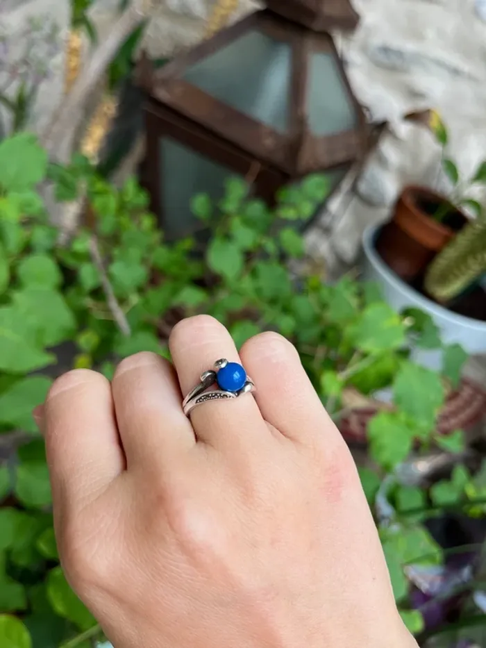 Bague en argent 925 vintage perle bleue foncé raffinée - photo numéro 9