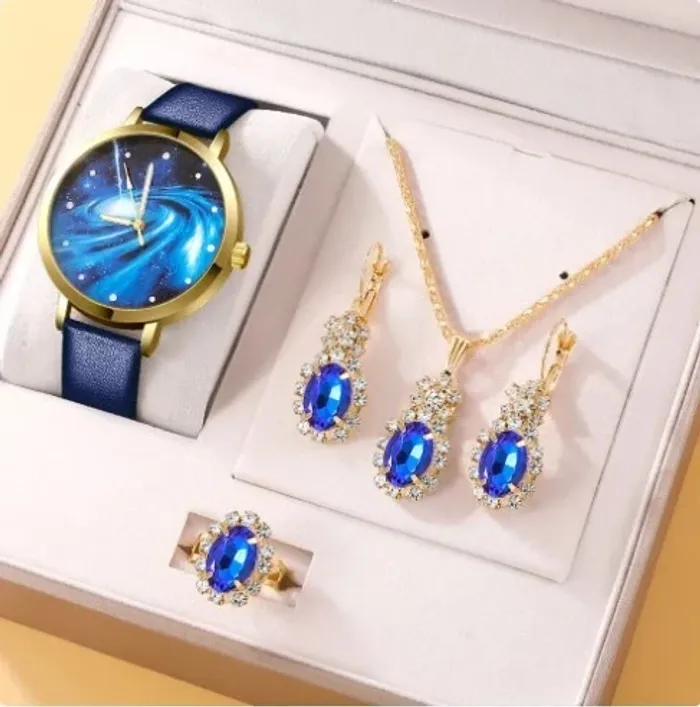 Montre à cadran ciel étoilé pour femme, design de marque, horloge, bracelet en cuir bleu