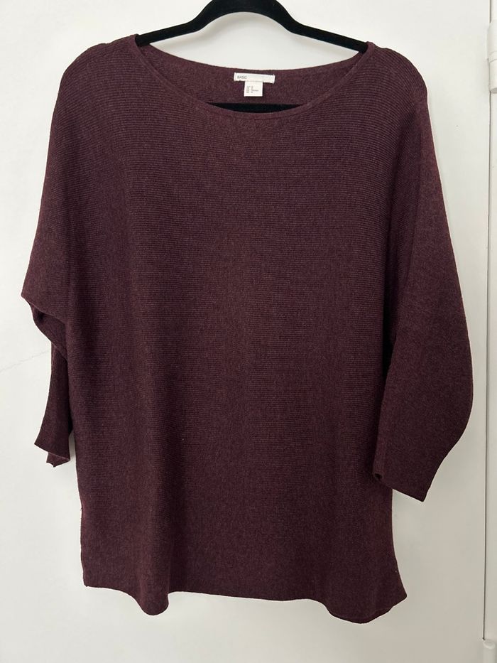 Lot 2 pulls gris et bordeaux manches 3/4 avec laine alpaga H&M M - photo numéro 8