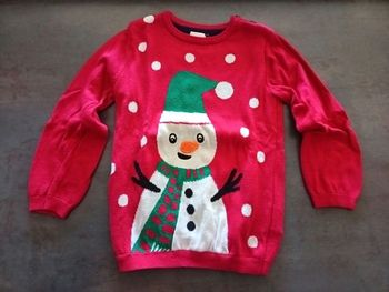 Pull rouge Noël bonhomme de neige 2-3 ans