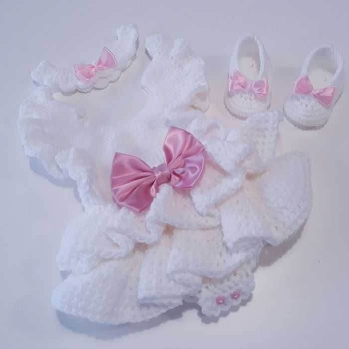 Vêtement bébé fille barboteuse crochet dentelle noeud satin rose 3 mois - photo numéro 6