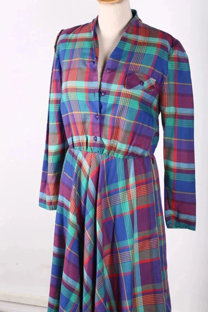 Petite robe vintage 80's en coton et viscose motif à carreaux (#250013) - photo numéro 9