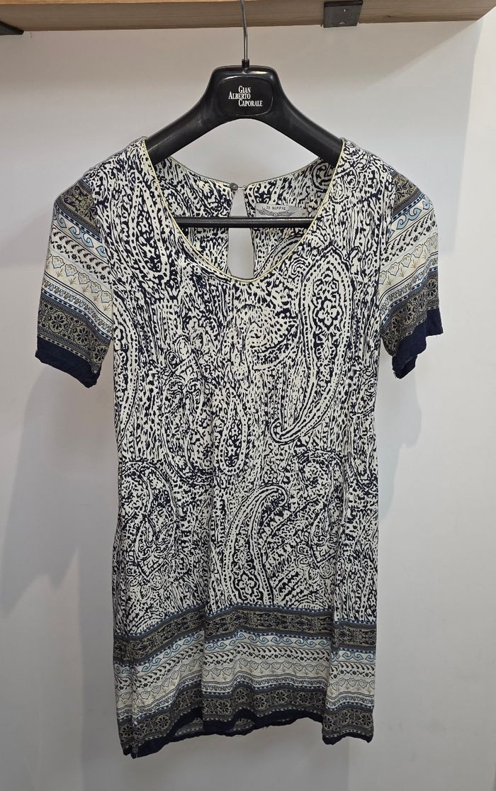 It Hippie Robe Courte Viscose Motifs Paisley Bleu Très Bon État Taille S