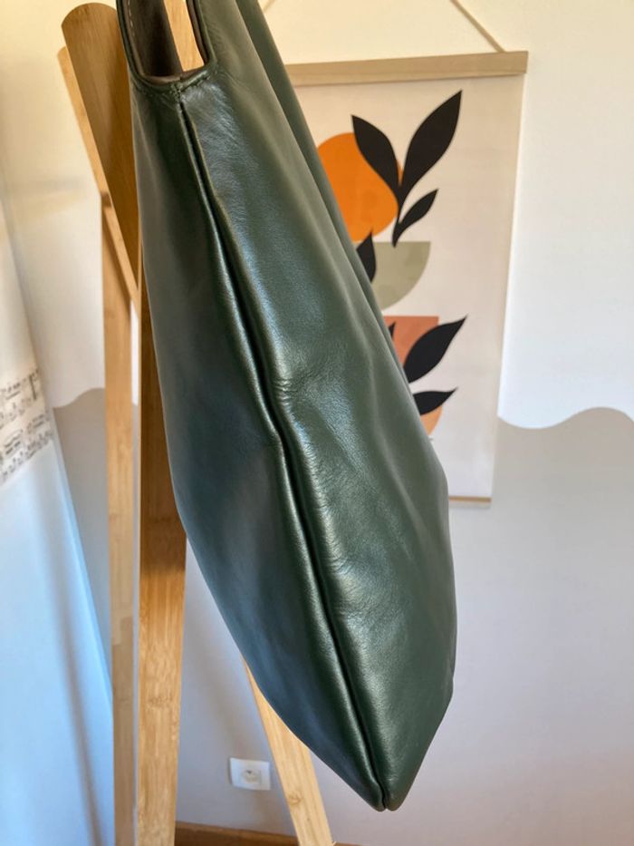 Grand sac vintage en cuir (fabriqué en Italie) vert état neuf [ref 2501SG9] - photo numéro 5
