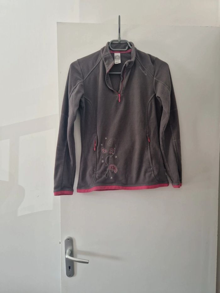 Sweat polaire femme gris rose motifs TBE taille S quechua