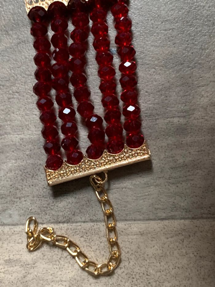 Collier Ras de cou en perle de cristal rouge - photo numéro 4