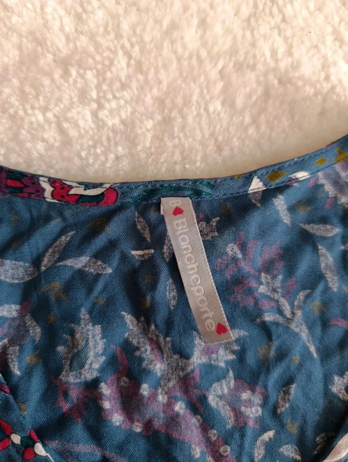 Robe longue bleu Blancheporte 36 fleuri feuillage manches 3/4 - photo numéro 10