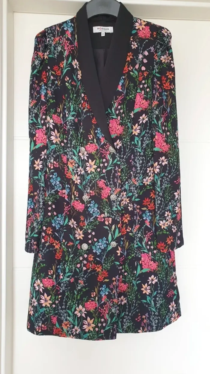 Robe blazer, noire et fleurie, taille 36, Morgan
