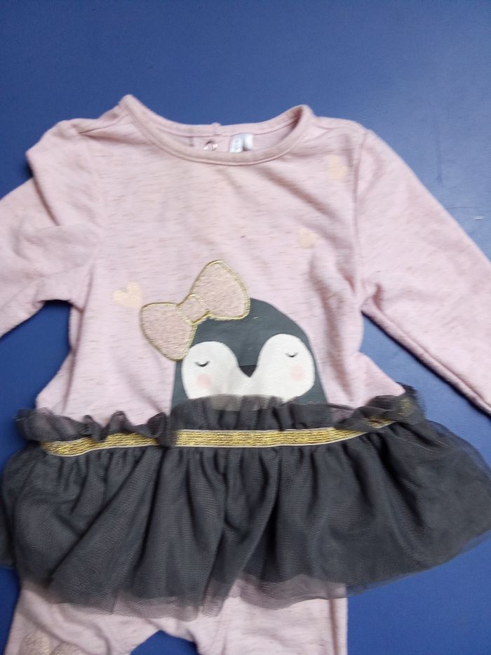 Robe- pantalon combinaison , ensemble bébé fille pingouin rose, gris, tulle orchestra, hiver, 6 mois - photo numéro 3