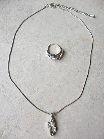 Ensemble collier et bague fantaisie métal femme (strass carrés)
