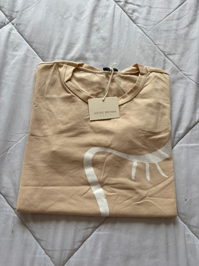 T-shirt femme beige motif arty œil bouche neuf taille unique Estee Brown Paris - photo numéro 3