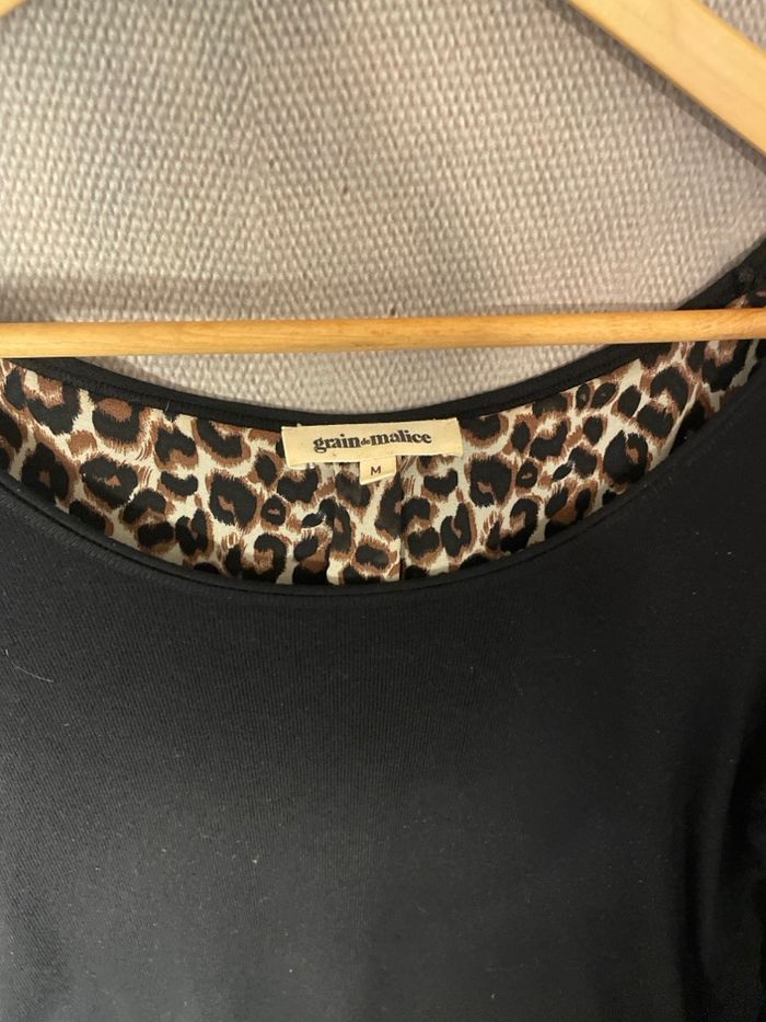 Pull blouse, grain de malice effet deux en un léopard et noir taille M - photo numéro 3