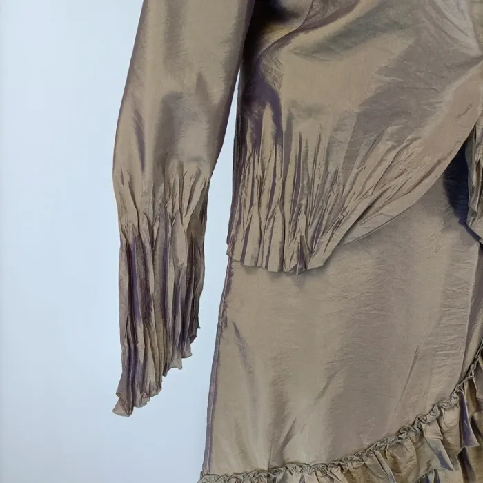 Ensemble tailleur jupe longue à volants Vert irisé violet - Florence Korn pour ECRU - Taille 46 A053 - photo numéro 7