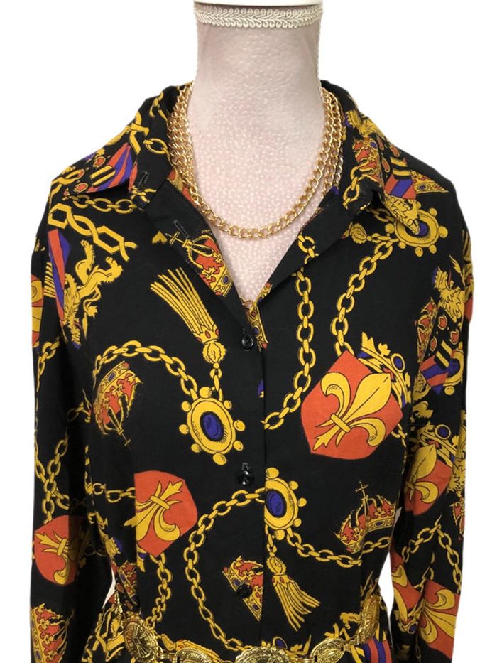 👑Chemise vintage baroque royal chaîne or Gold chain black long sleeve shirt👑 - photo numéro 8