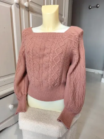 Pull chaud hiver vieux rose col carré manches longues T38 - Shein