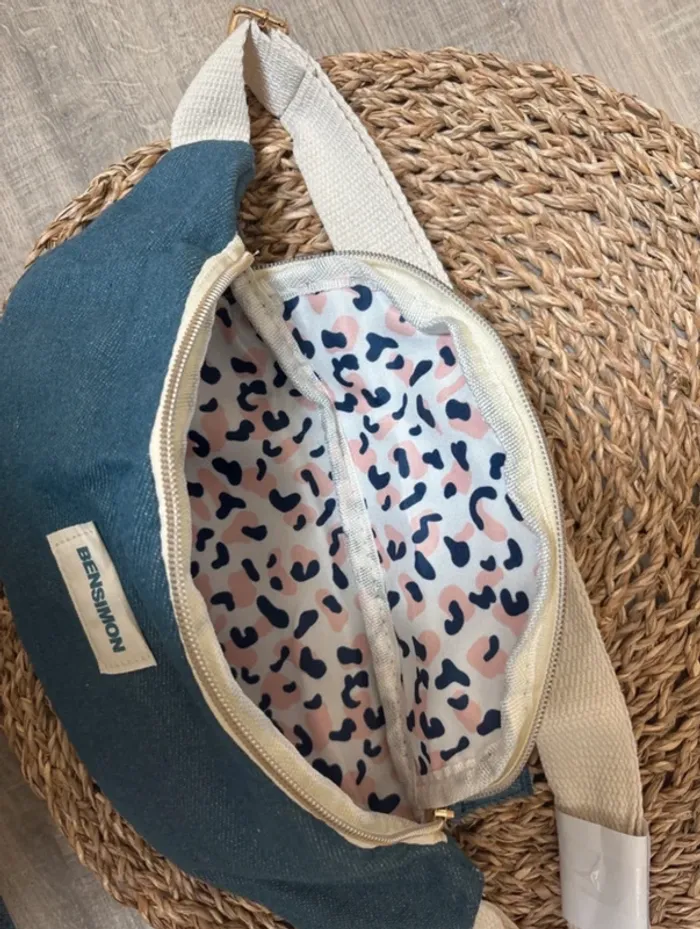 Sac banane Bensimon bleu intérieur imprimé léopard neuf