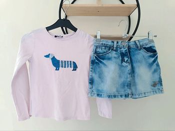 8 ans ensemble teeshirt Okaïdi et jupe orchestra