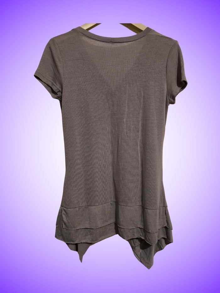 Gilet/Top Boutonné B&K Style – Coupe Asymétrique Longue – Plissé et Drapé – Gris Taupe – Taille 3 – Très Bon État - photo numéro 2