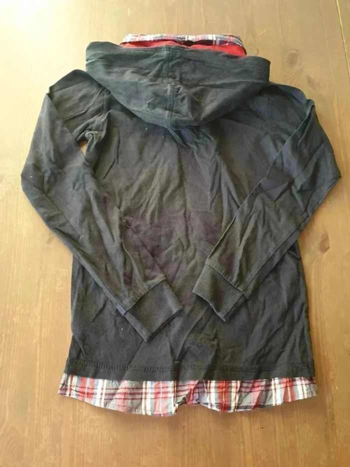 Tshirt manches longues à capuche Tom&Jo faux col chemise 10 ans - photo numéro 3
