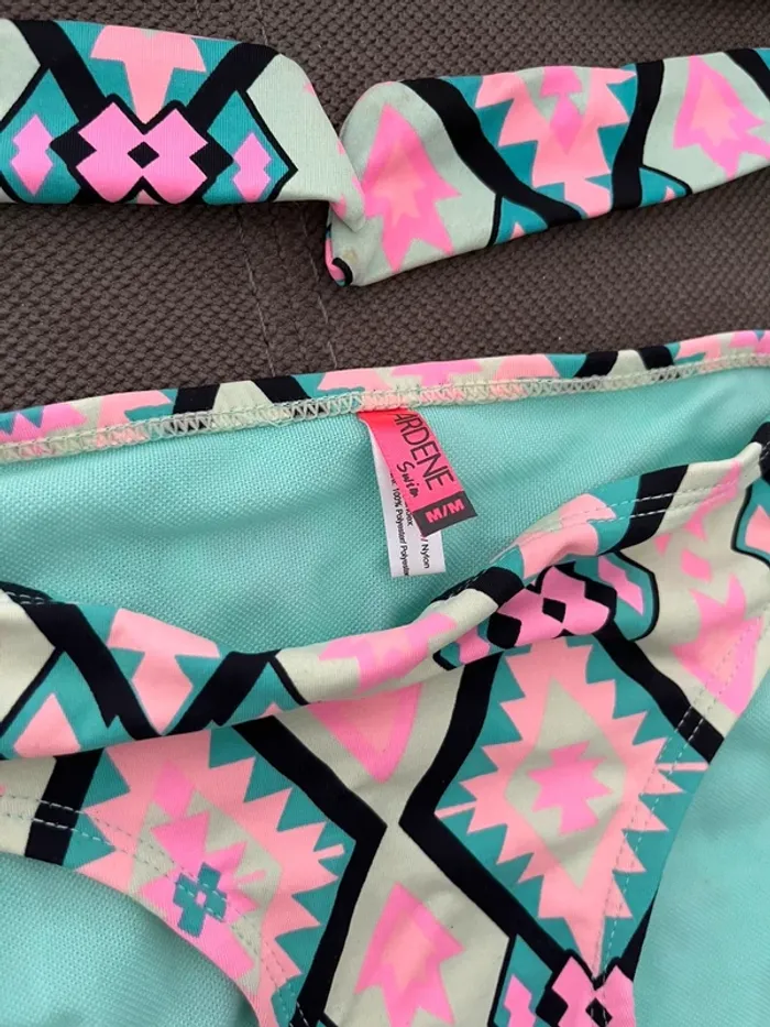 Maillot de bain 2 pièces rose et vert d’eau taille M 38 - photo numéro 4