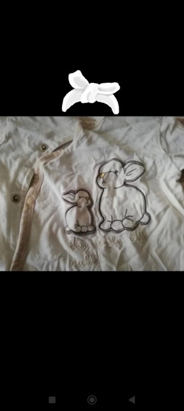 Pijama léger lapins blanc/beige ouverture devant kitchoun 12 mois - photo numéro 2