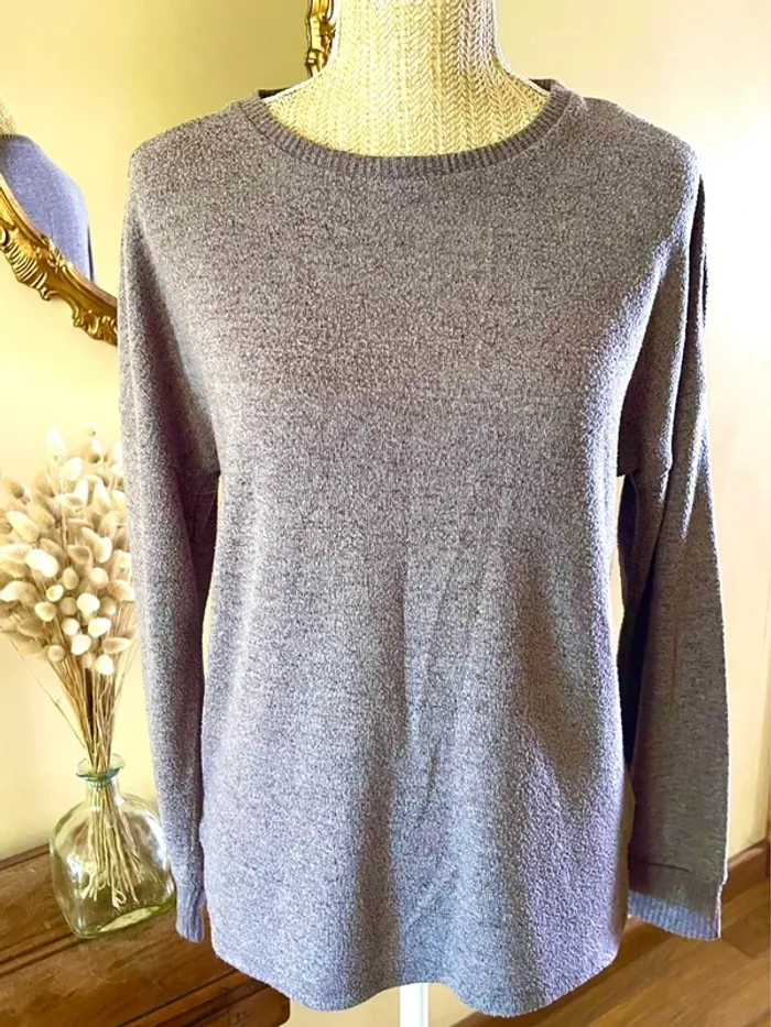 Pull fin gris col rond manches longues basique cosy - photo numéro 10