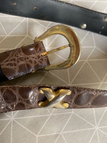 Ceinture marron croco vintage 32/80 croûte de vachette