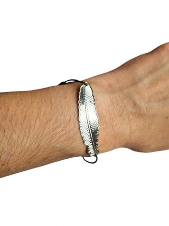 Bracelet noire plume argenté vintage