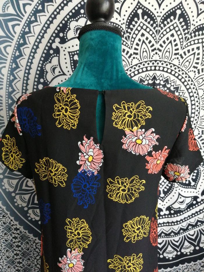 Robe noire manches courtes motifs fleurs et rayures / la redoute / (S) - photo numéro 6