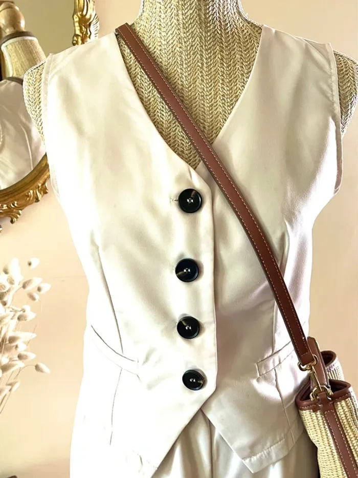 Sublime Ensemble Élégant Écru Neuf - Top & Pantalon - Taille S/M - photo numéro 6