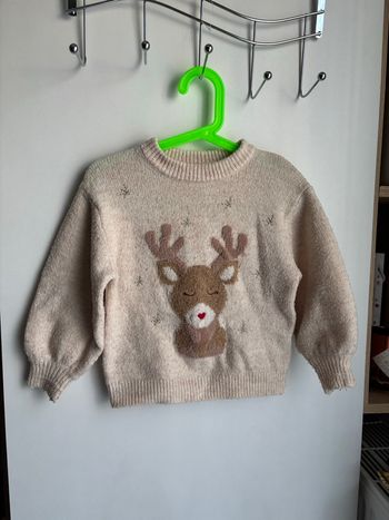 Pull chaud beige imprimé renne 2/3 ans fille Zara 