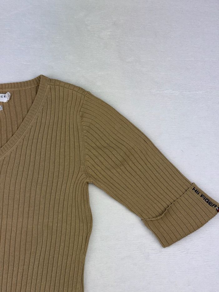 Pull côtelé Tommy Hilfiger femme beige col V Taille M Made in Japan #02125 - photo numéro 4
