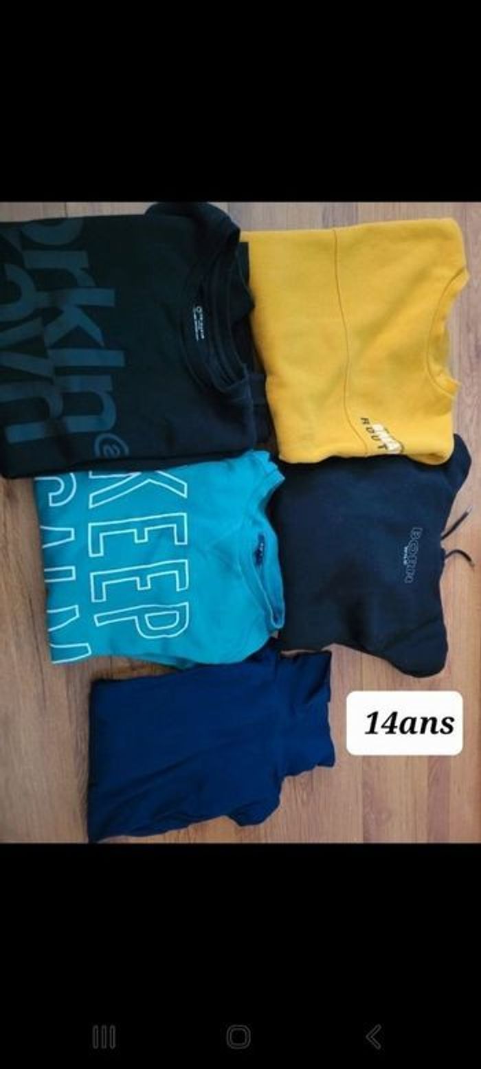 4 pulls et 1 sous pull taille 14 ans