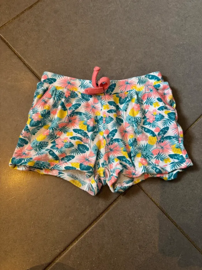 Short souple avec noeud & 2 poches - LH - Fleurs, Palmes, Feuilles - 6ans