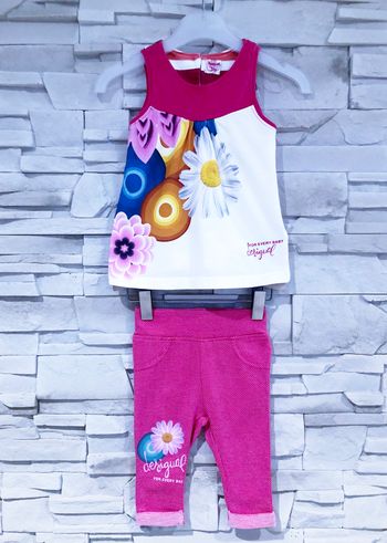 DESIGUAL - NEW - ENSEMBLE 2P BÉBÉ FILLE MOTIF FLEURS & FORMES GÉOMÉTRIQUES 3M