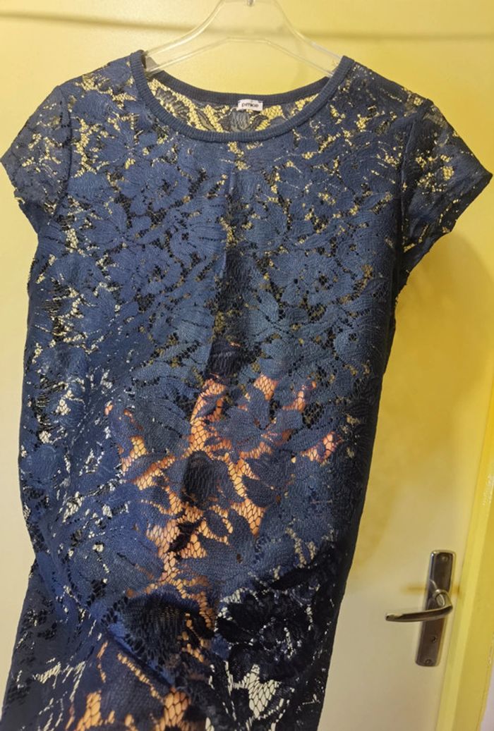 T-shirt transparent dentelle bleu marine - photo numéro 6