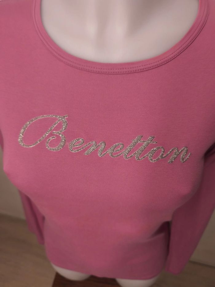 T-shirt manche longue Benetton Femme Taille M Rose - photo numéro 5